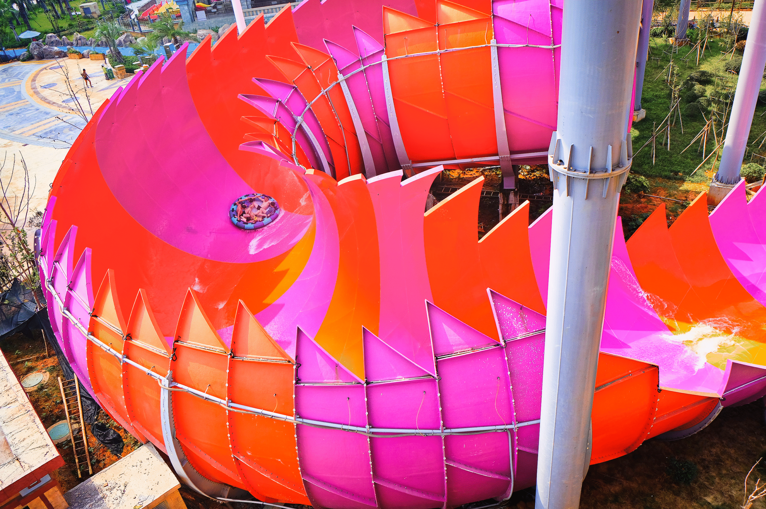 A raft inside a huge flume