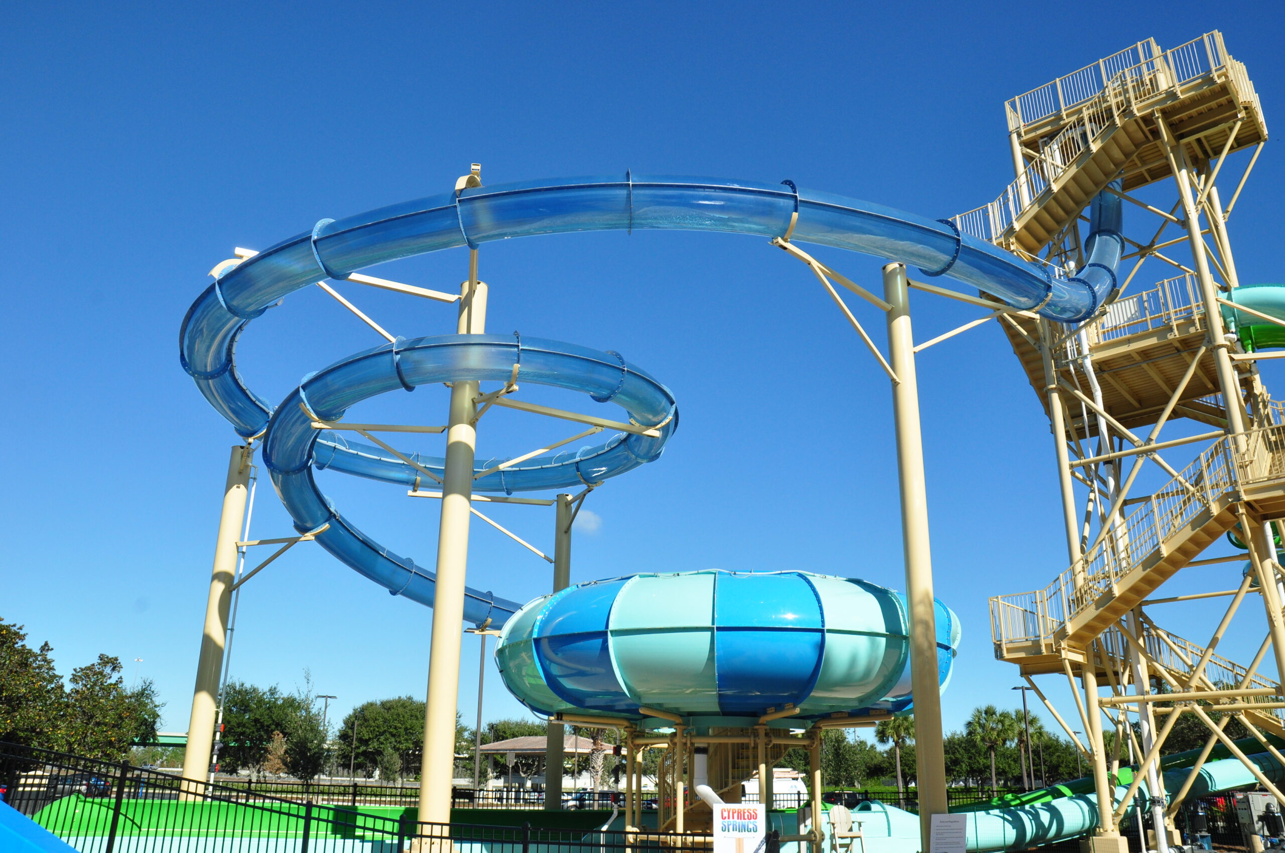 Blue water slide flume and bowl
