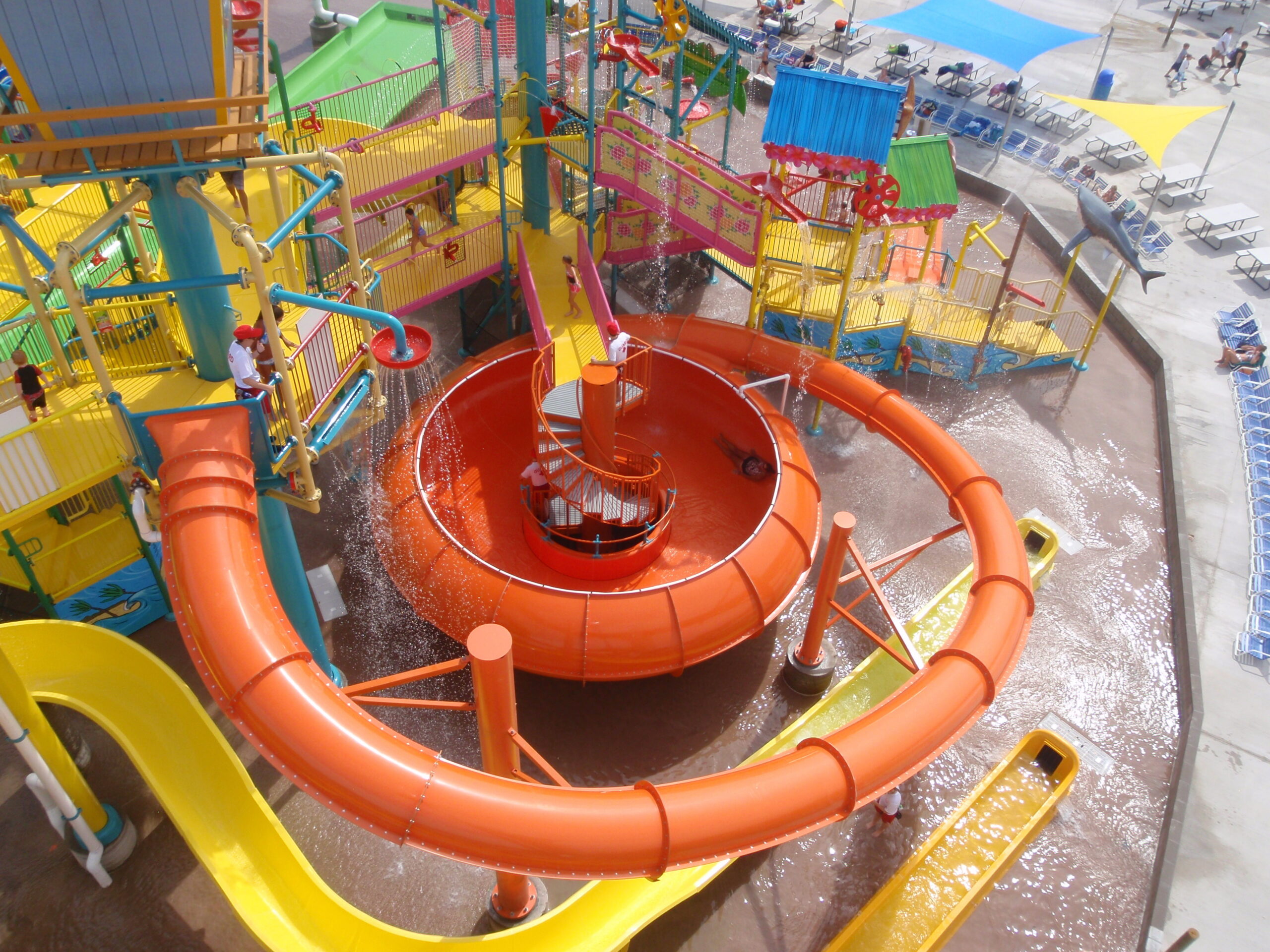A bowl slide inside a water park
