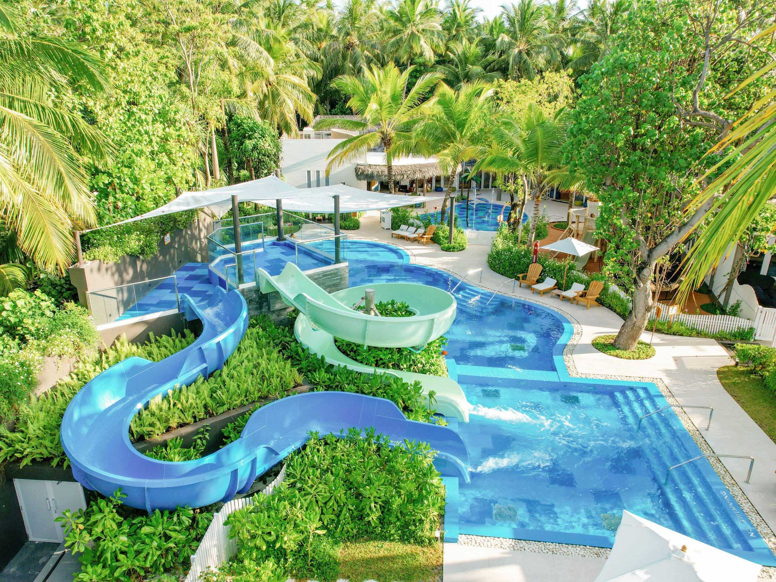 Two water slides in the tropics