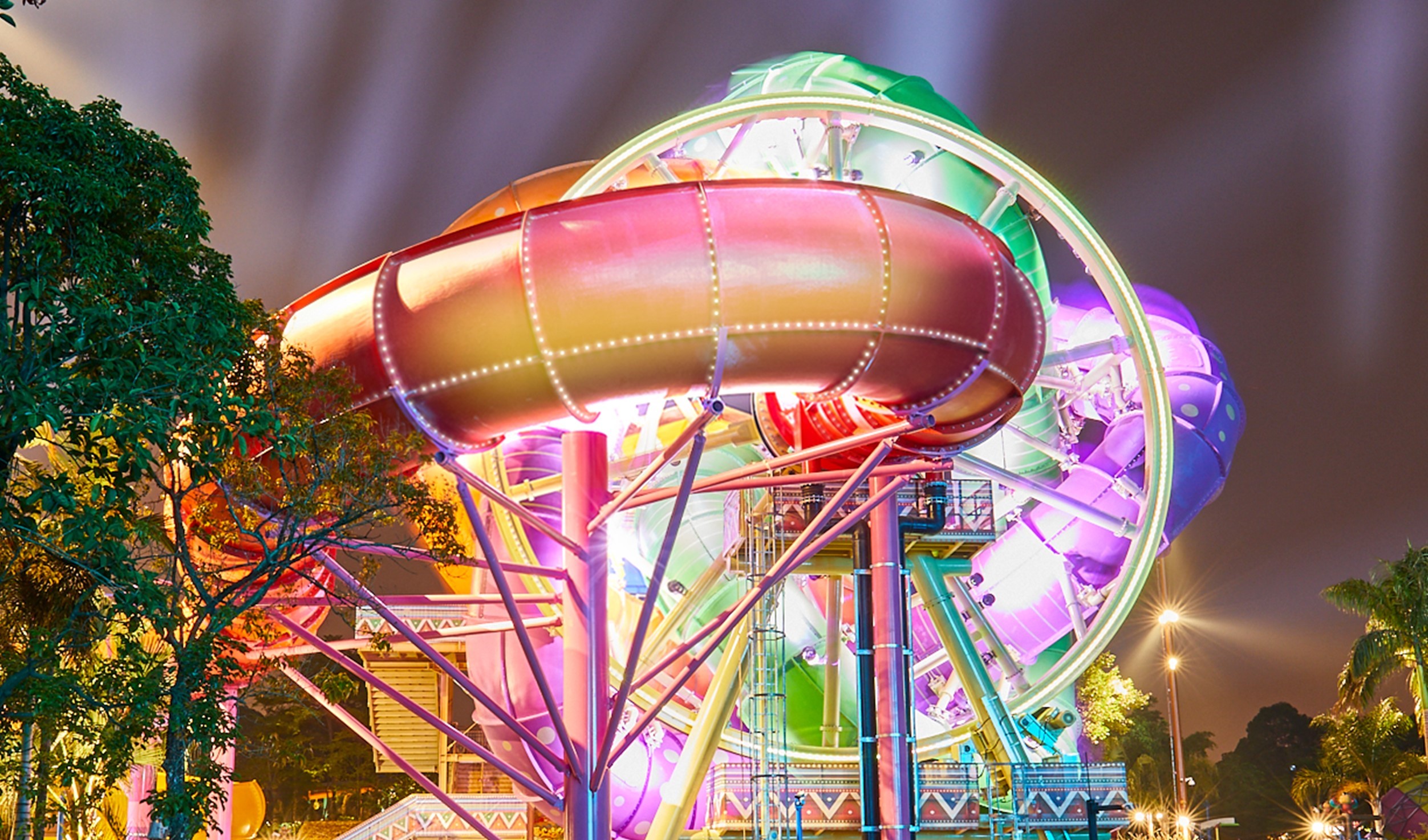 SlideWheel lit up at night