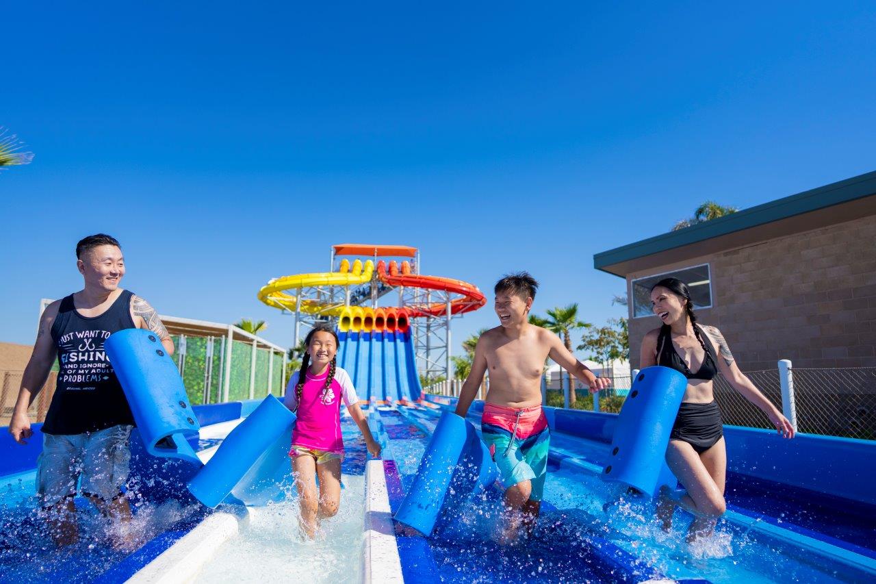 A family at a water park
