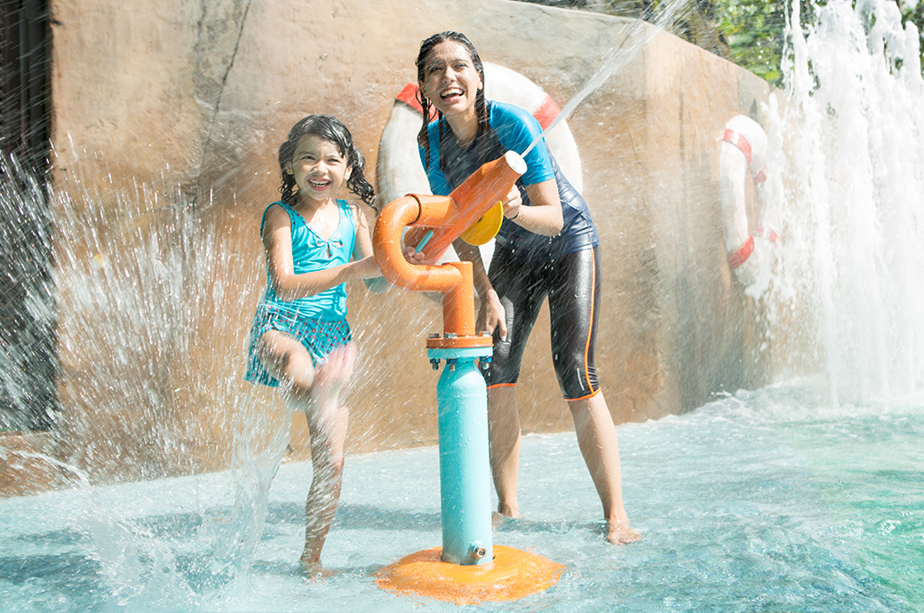 Kids having fun with AquaSpray in an AquaPlay Structure by WhiteWater West - Sunway Lagoon, Malaysia