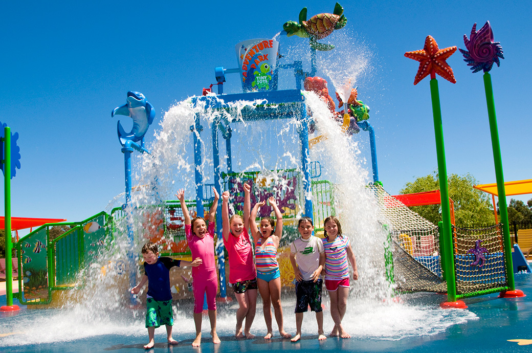 Kids enjoying AquaPlay structure at Adventure Park Geelong