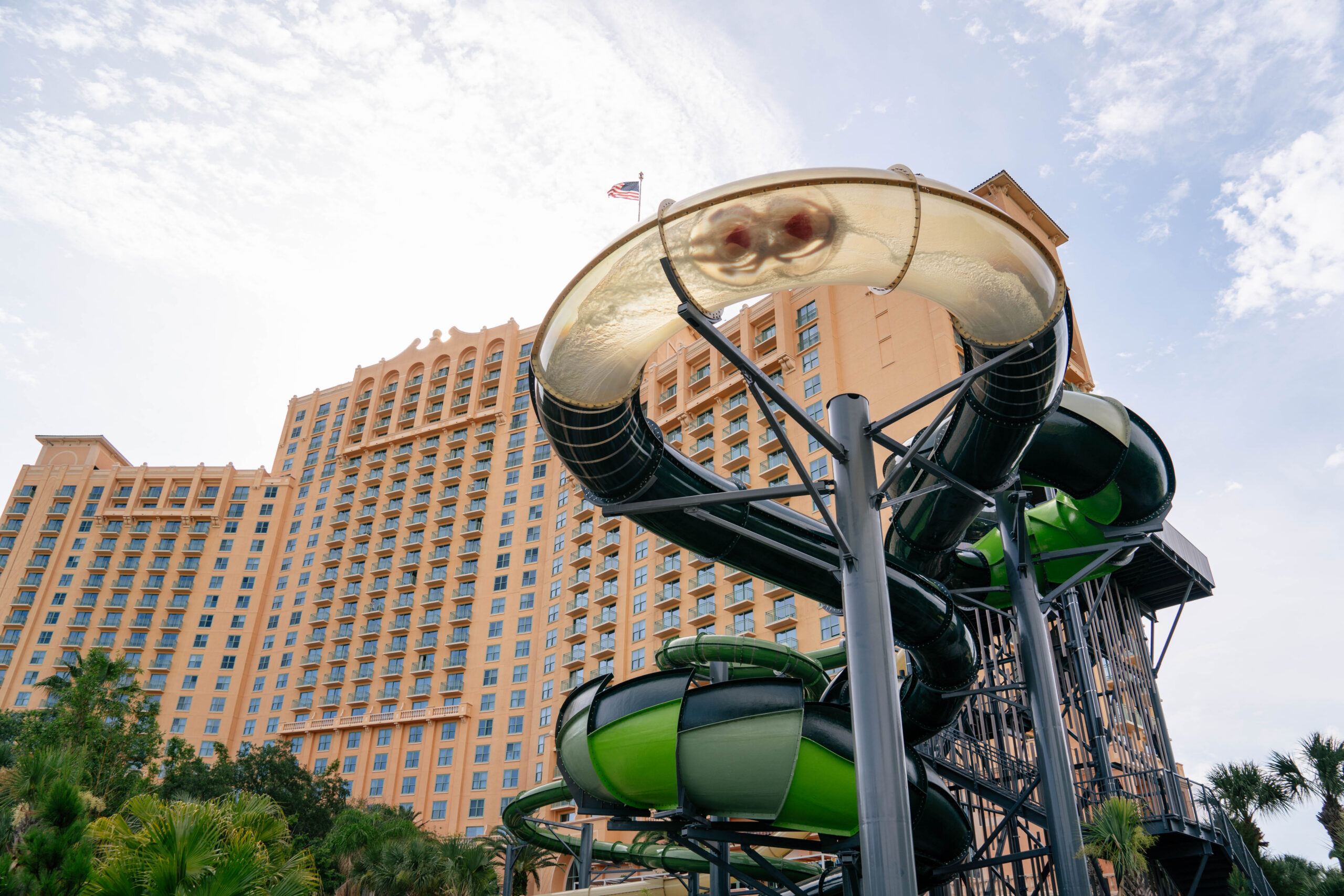 An inner tube through a translucent water slides