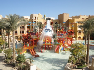 water park in front of a hotel