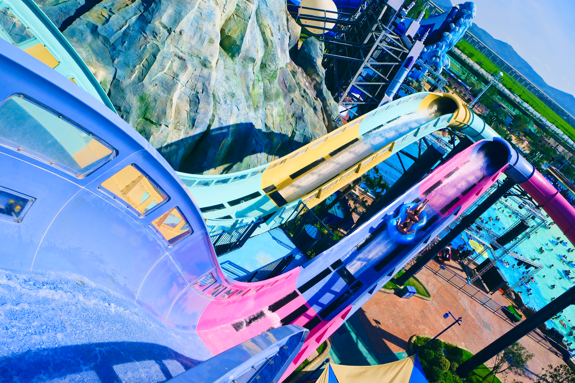 dueling water coasters blasting uphill