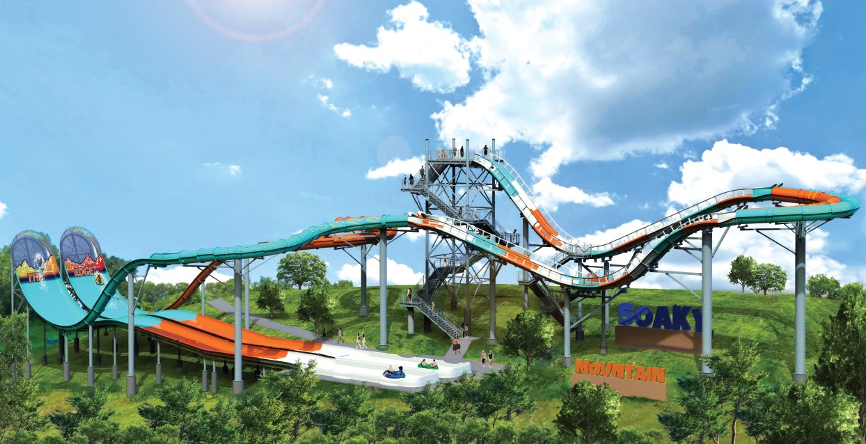 water slide coasters under blue skies