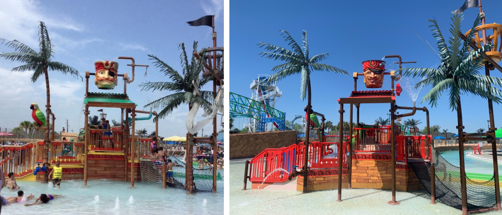 Aquatic play structure before and after refurbishment