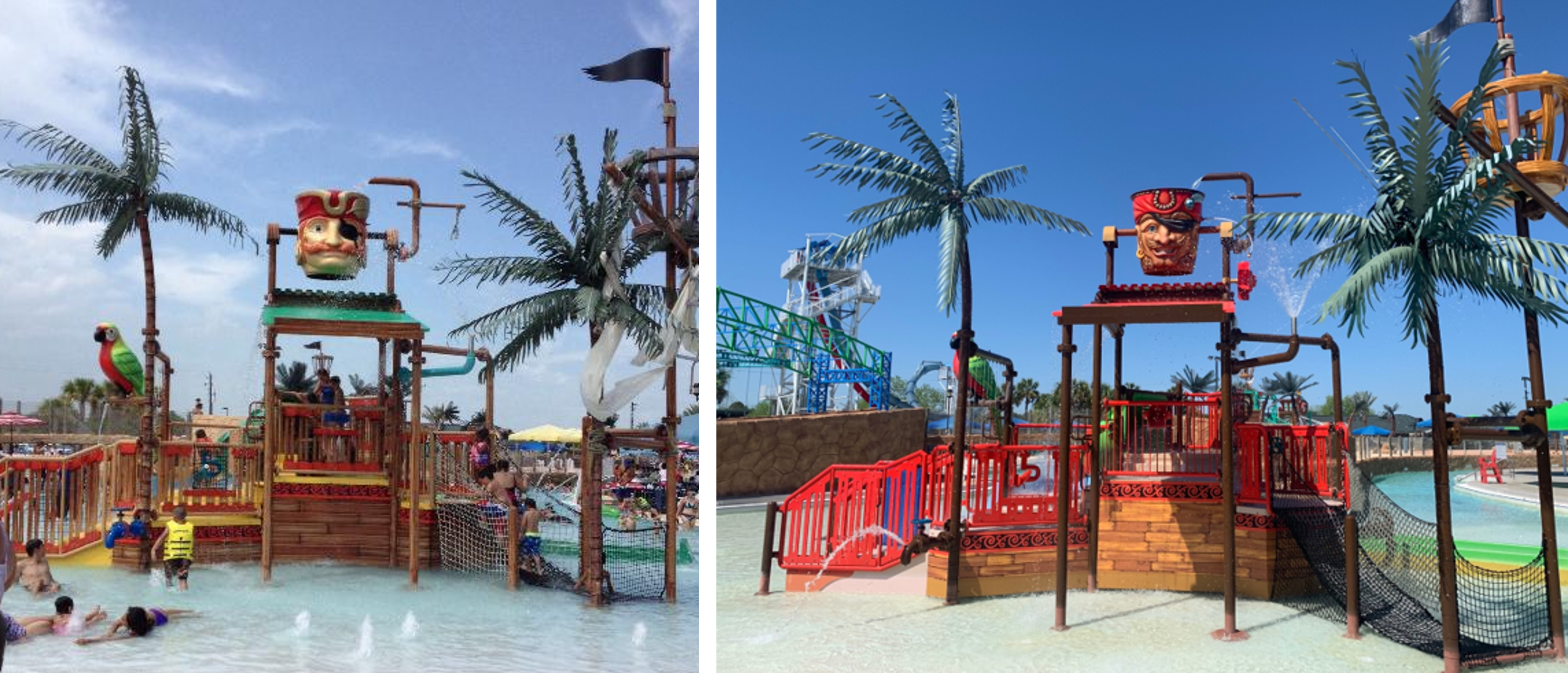 Aquatic play structure before and after refurbishment