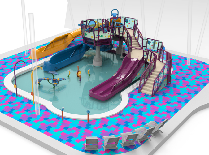 rendering of colorful aquatic play structure