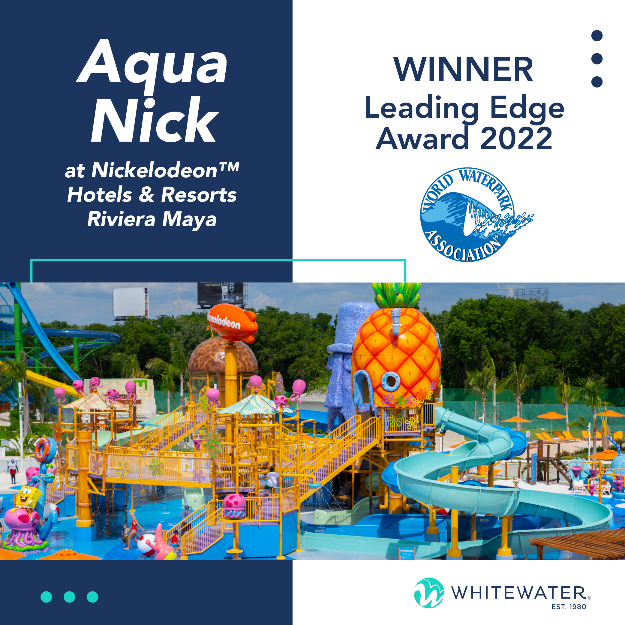 Award graphic with multi-level play structure at water park