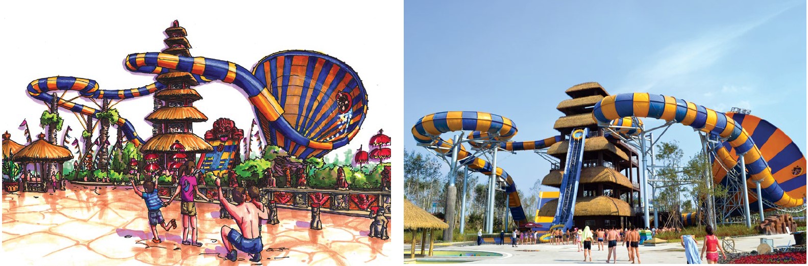 water park render vs. photograph