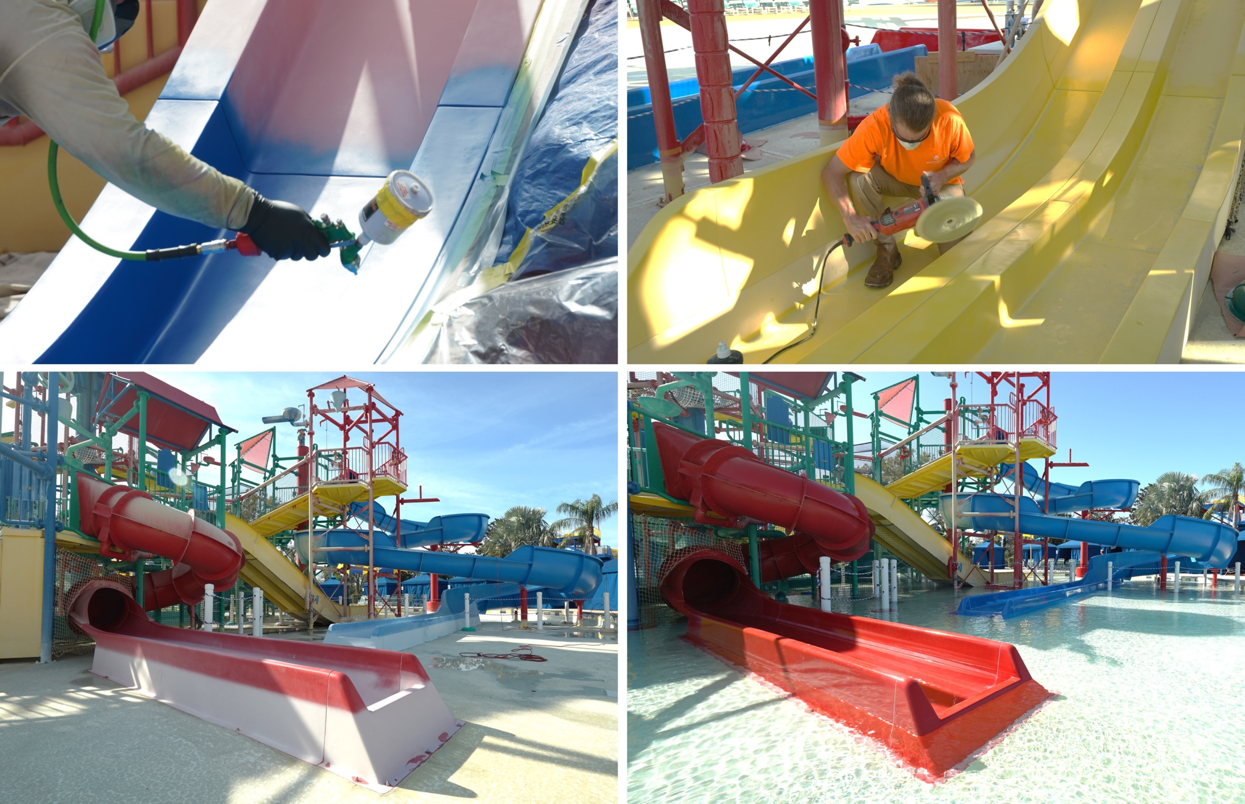 Water slide resurfacing and restoration work before and after comparison