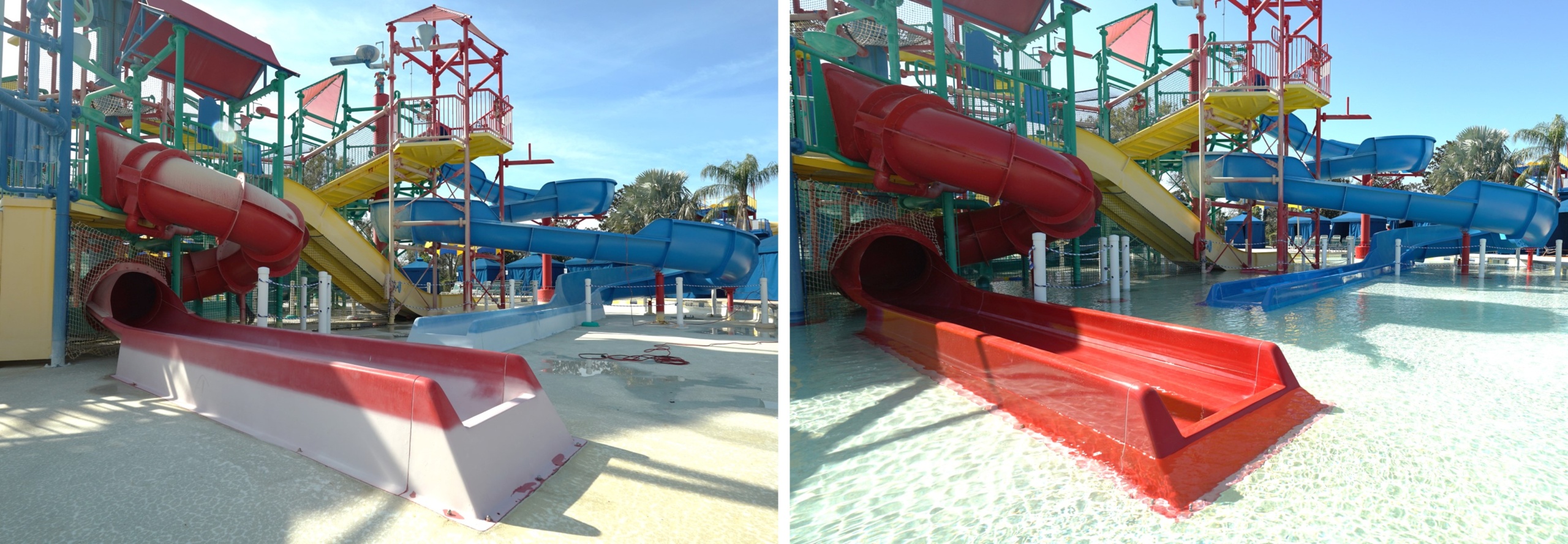 Red water slide restoration before and after comparison