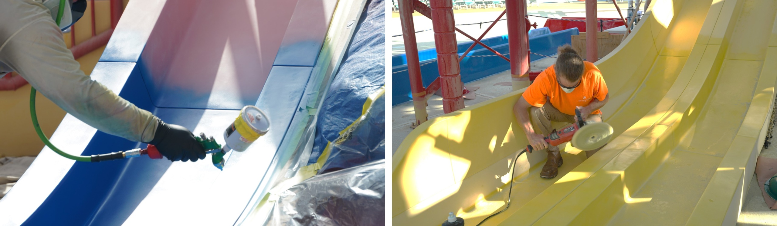 Men doing water slide refurbishment work