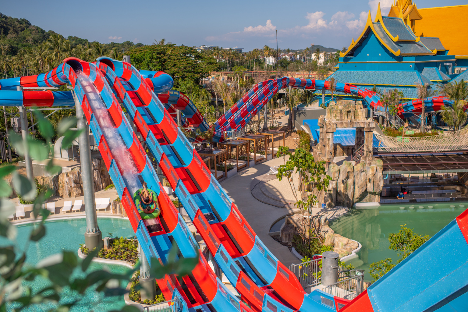 Blue and red water coaster in water park