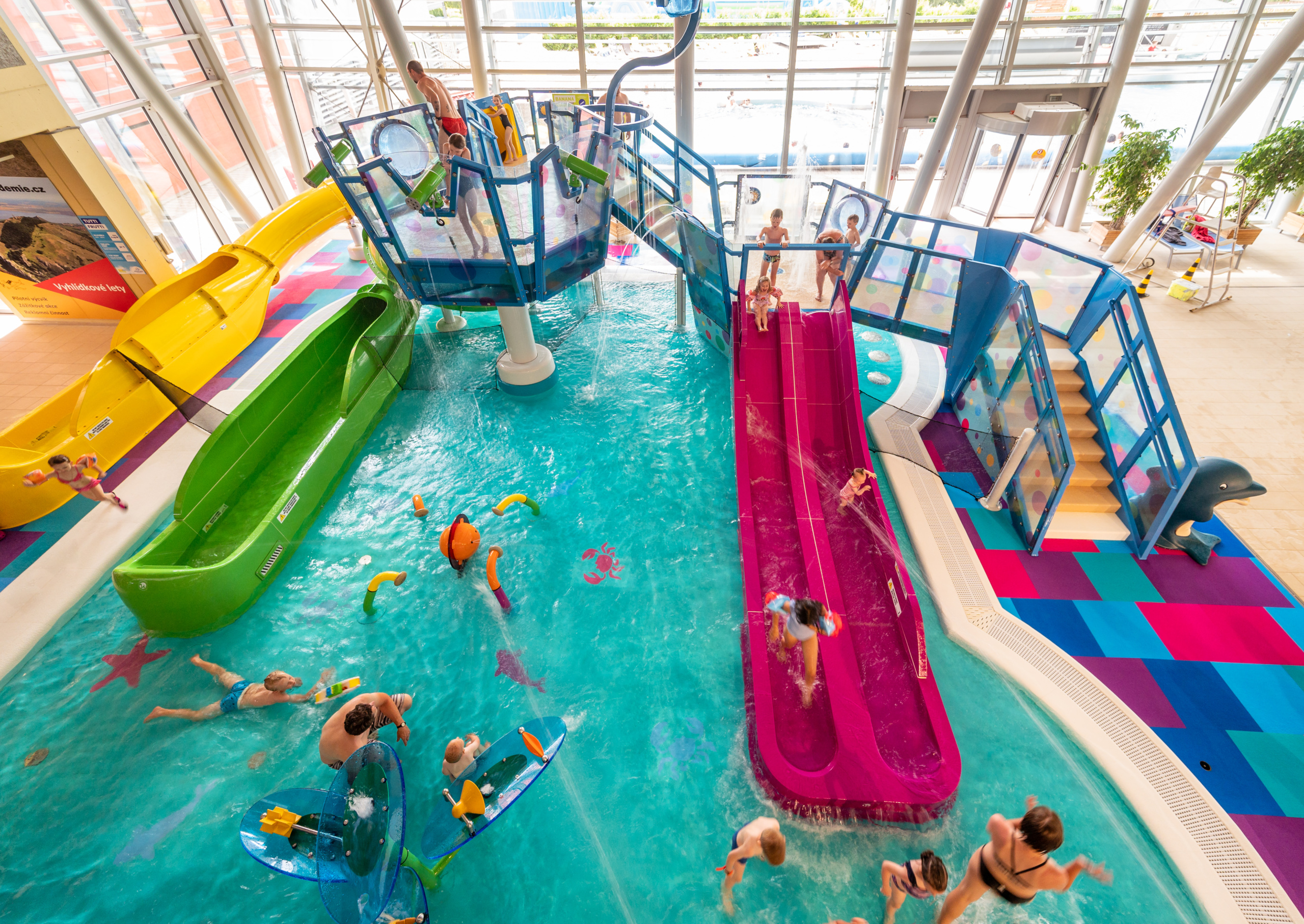 a colorful aquatic play area