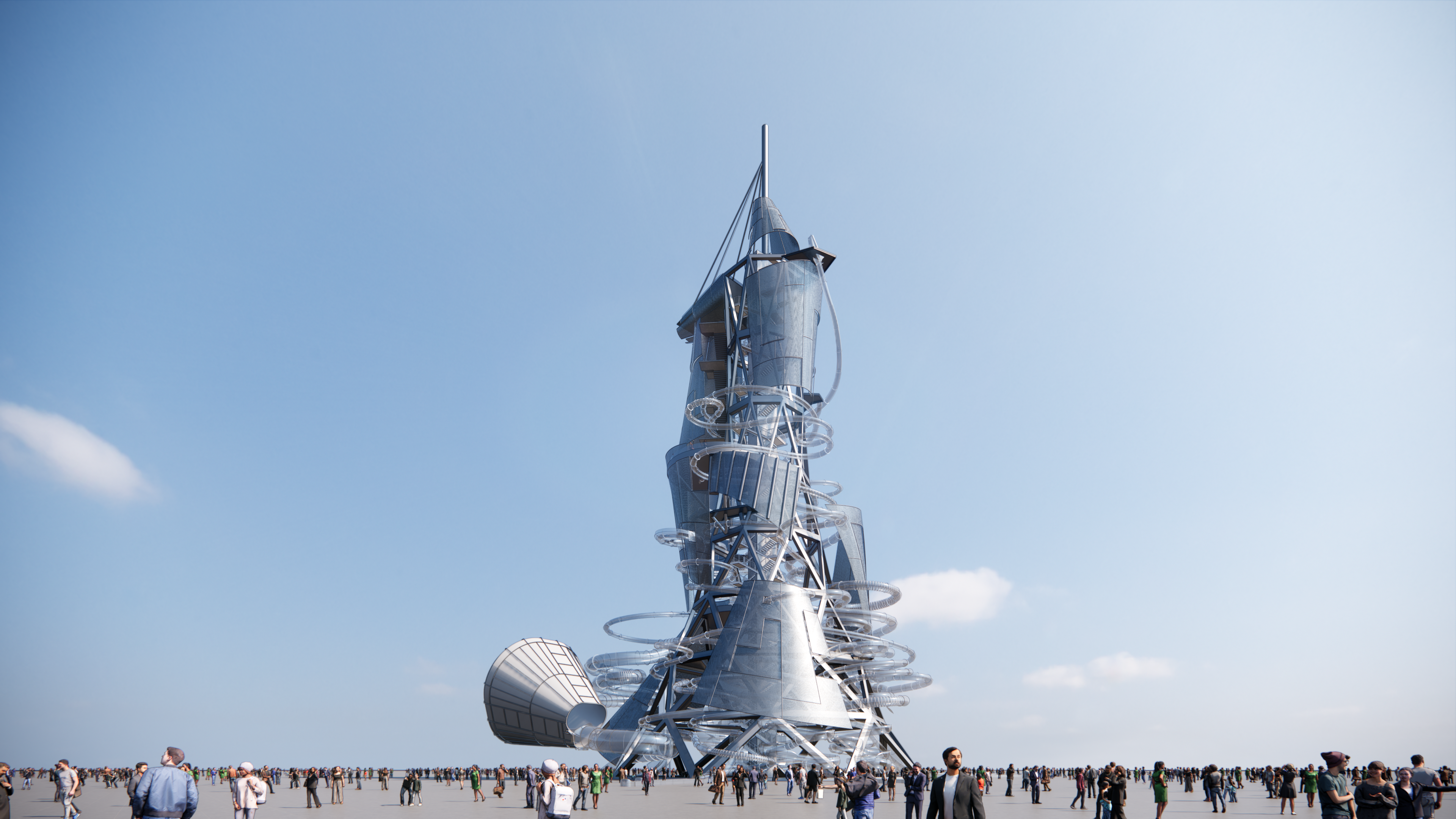 Render of futuristic waterpark tower in China