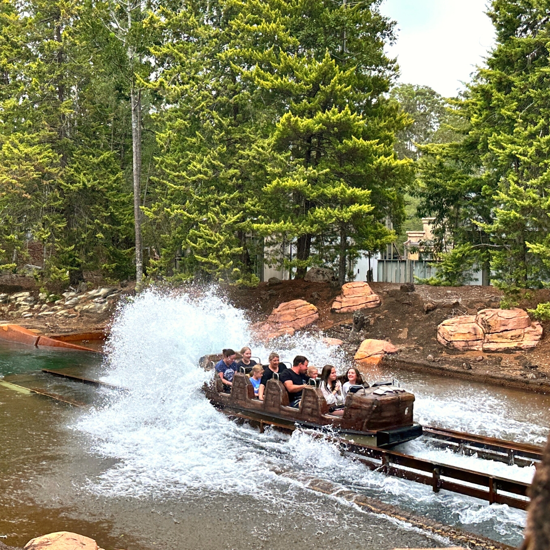 Water ride vehicle after coming down a drop