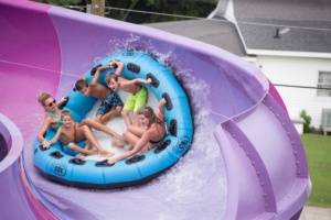 family in a raft ride