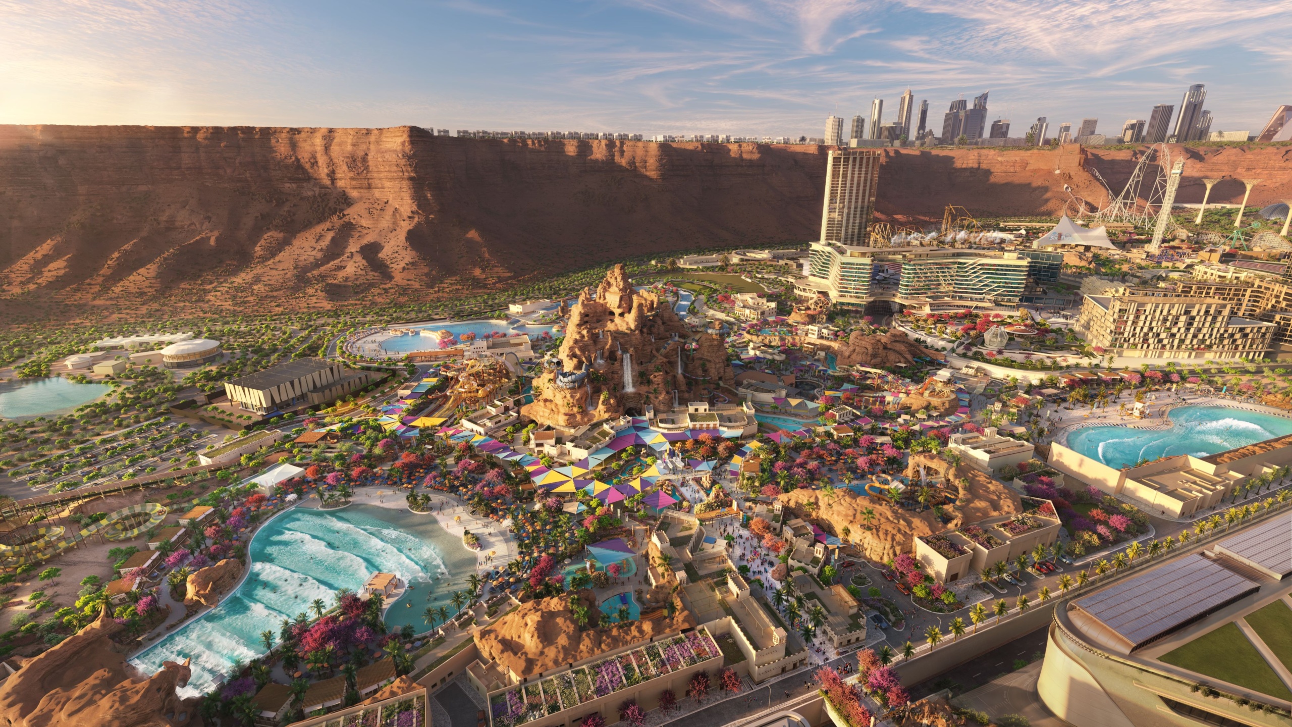 Aerial view of water theme park
