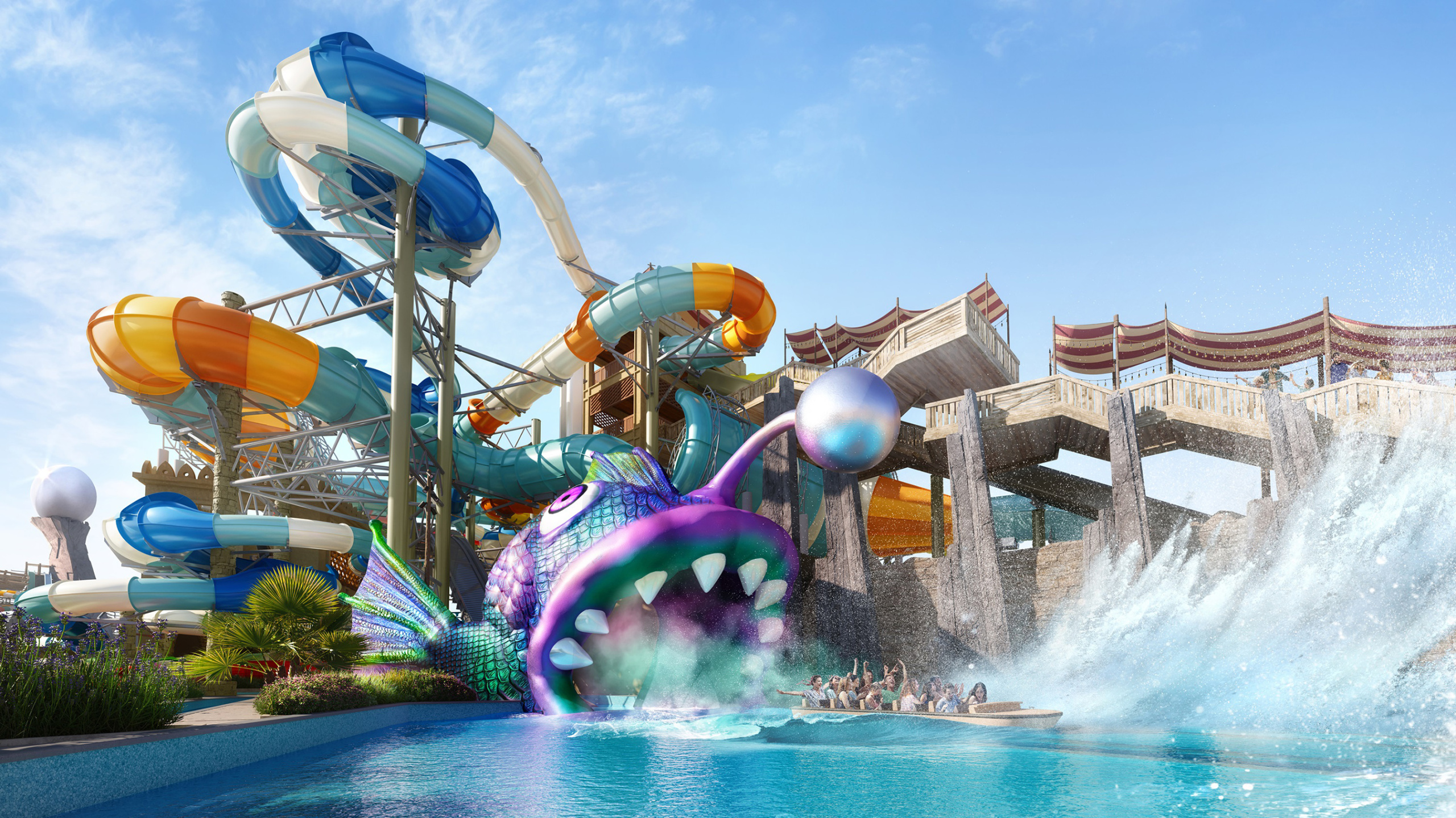 Water ride splashing down into a pool
