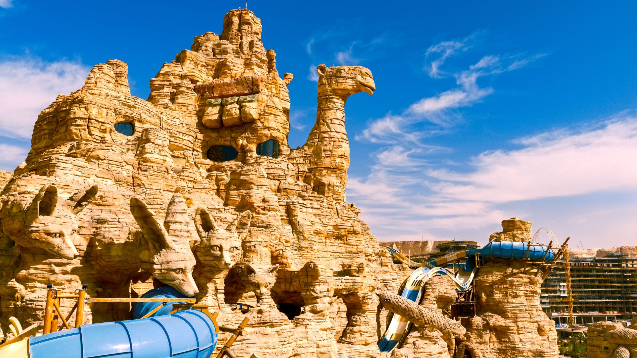 A water coaster integrated into rockwork