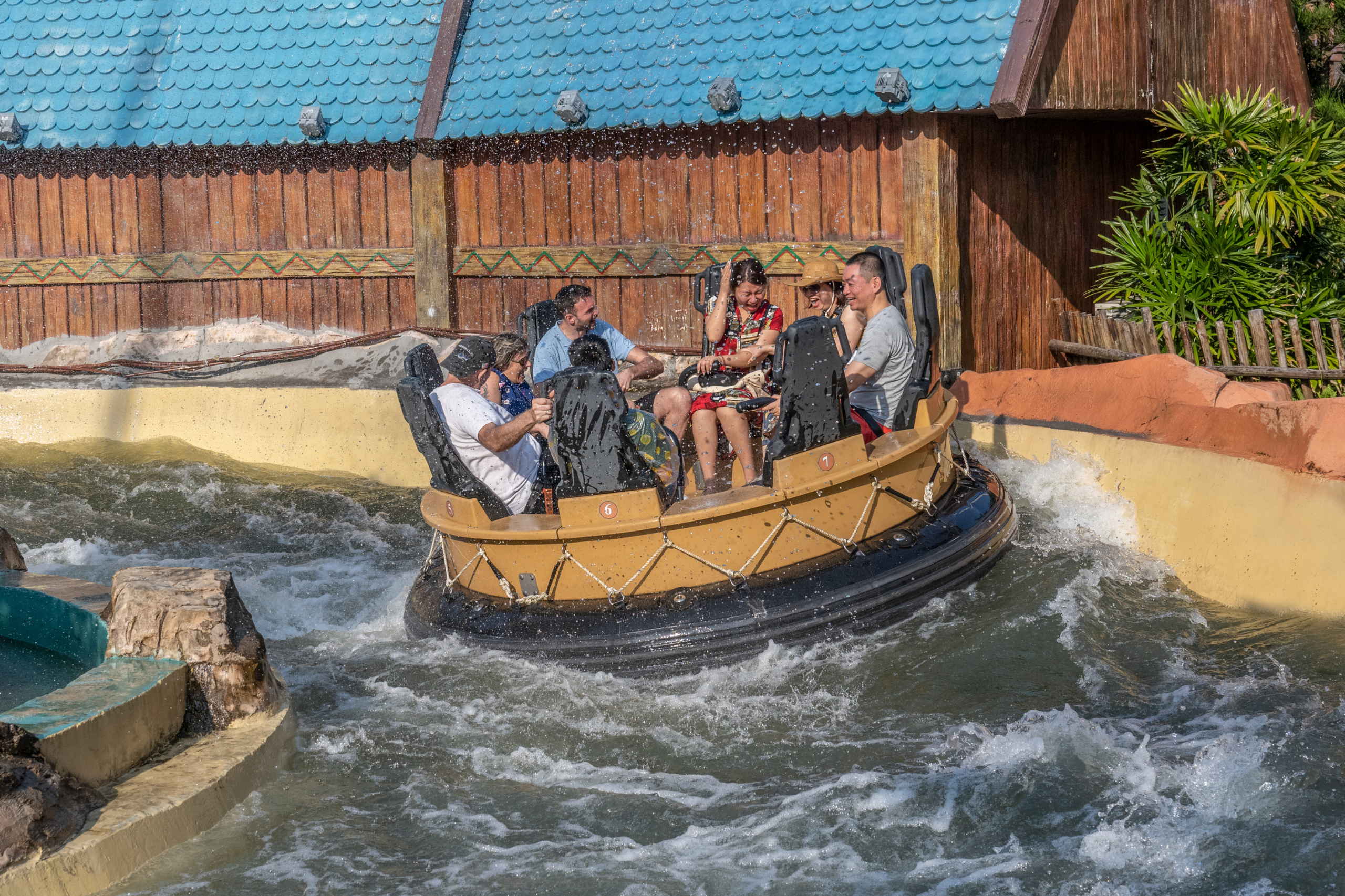A river raft ride moving through the canal