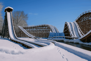 Water ride covered in snow