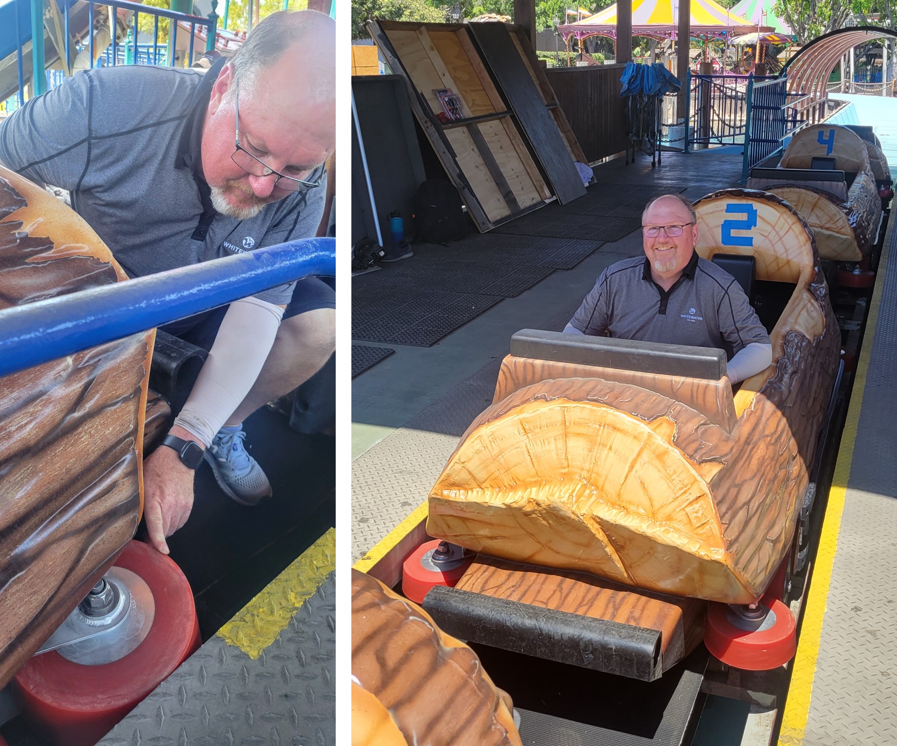 Engineer working on log flume vehicle