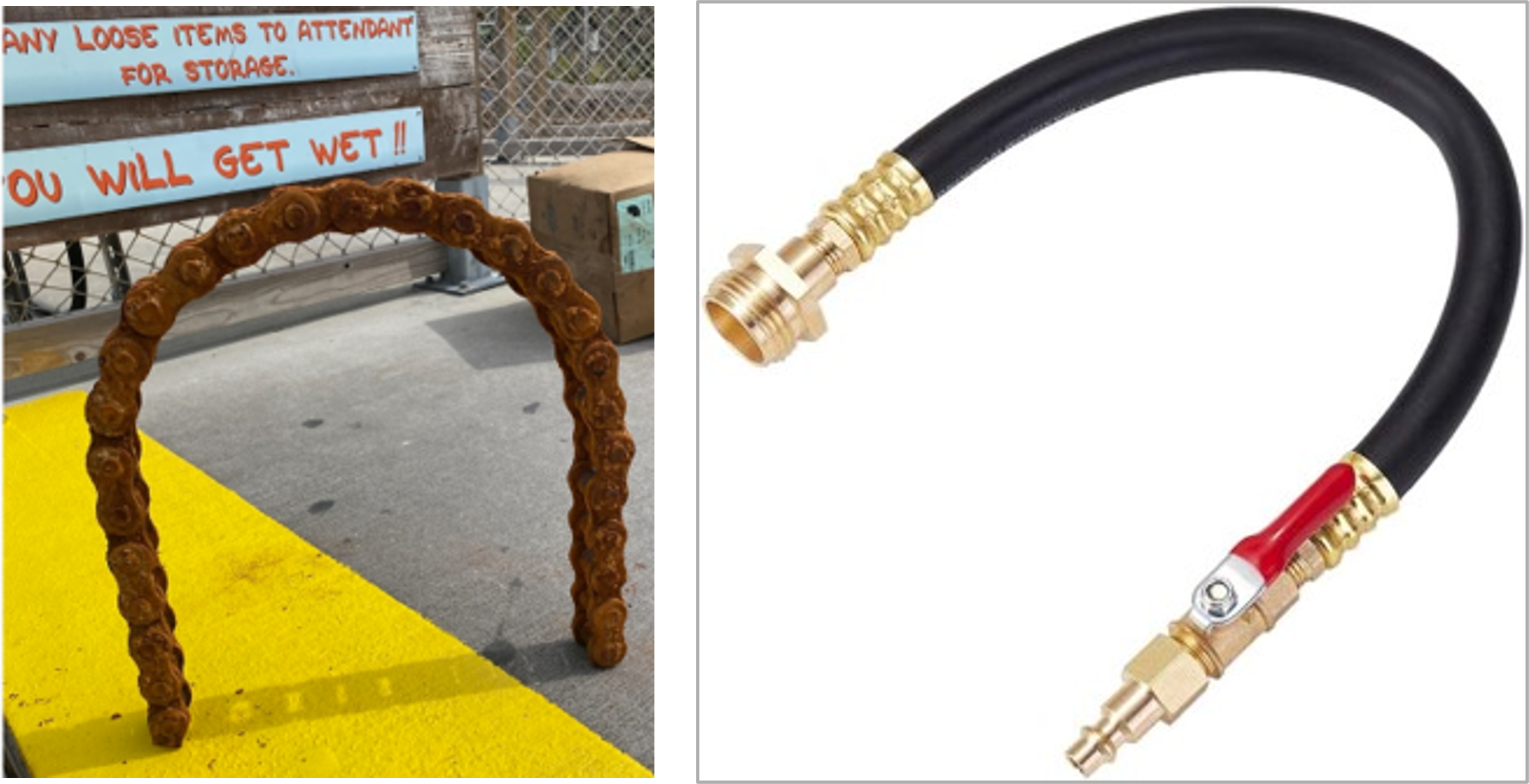 Left - rusty chain. Right - air blowout adapter