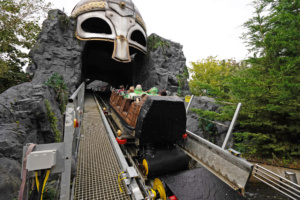 A Super Flume vehicle going up the hill