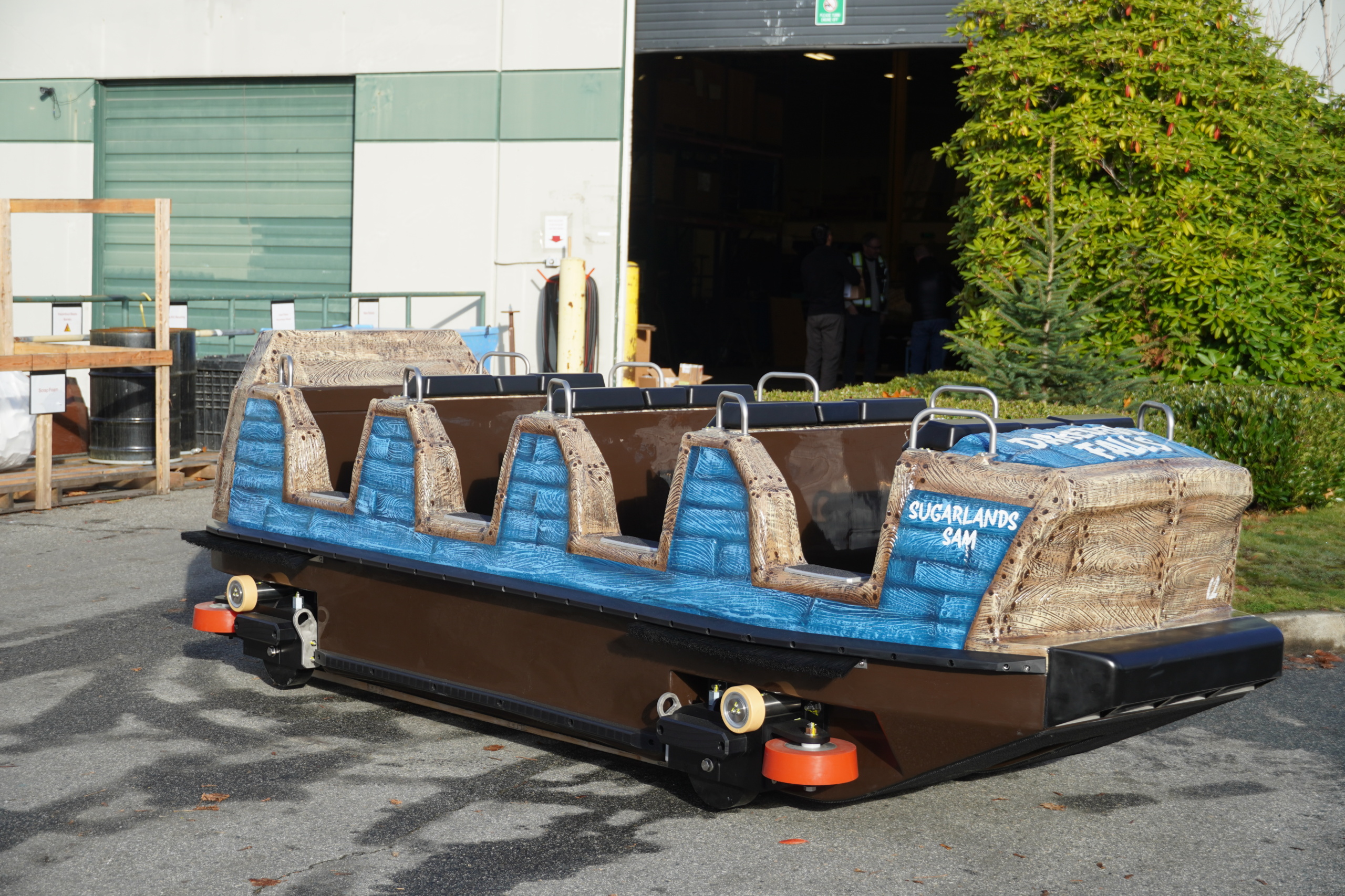 A Super Flume ride vehicle in blue