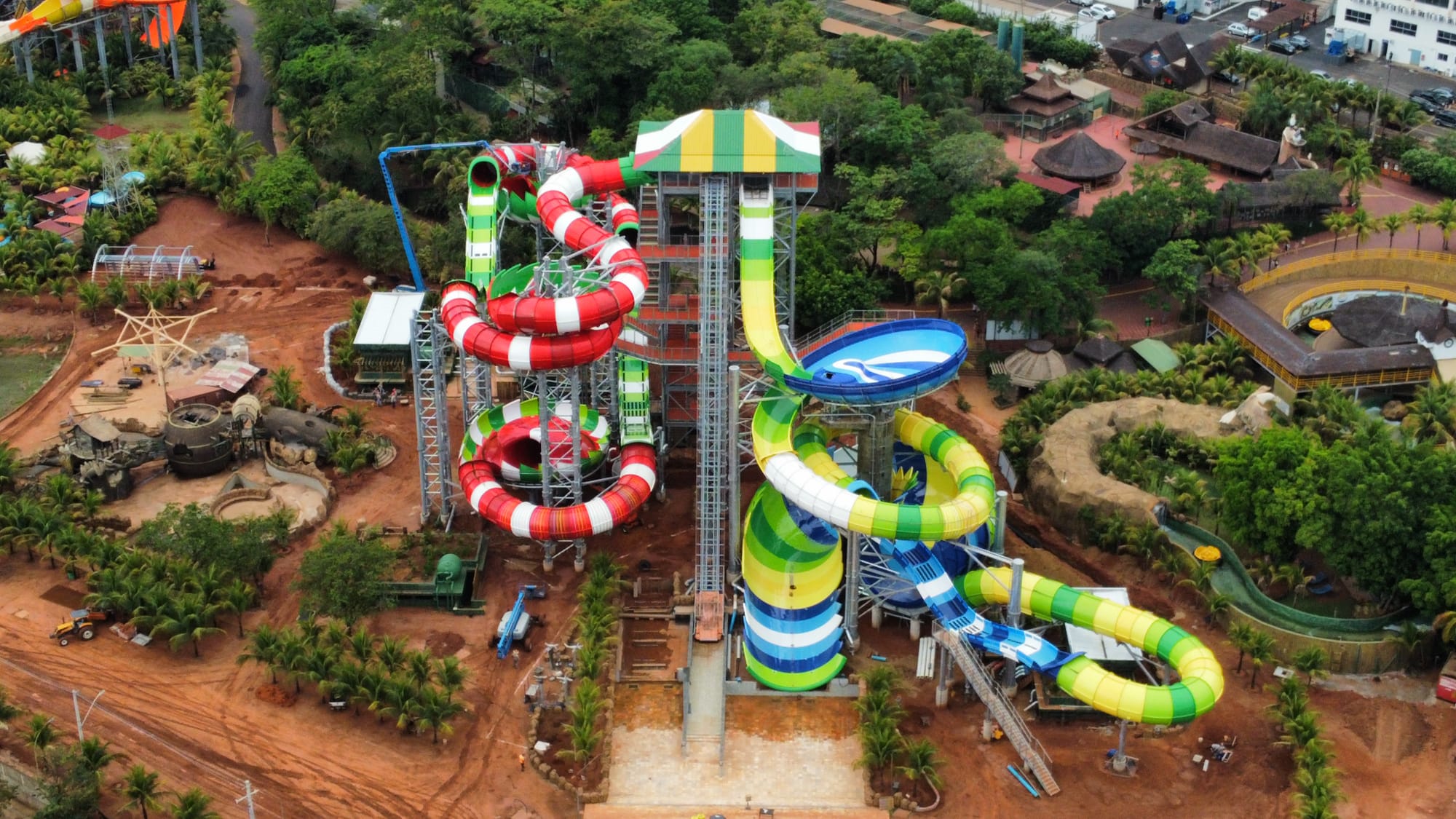 A large water slide tower for two 6-person raft rides