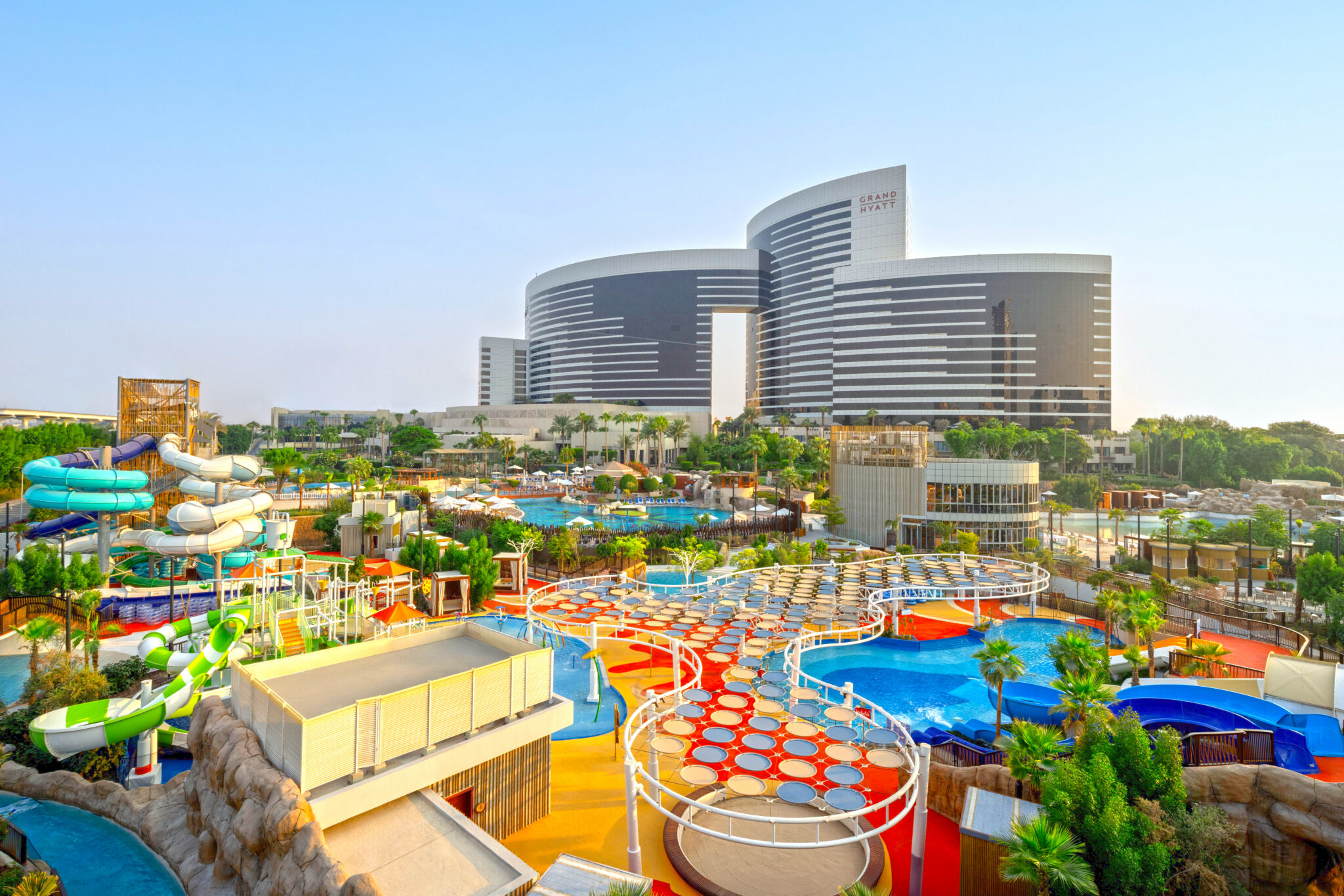 A huge water park on a hotel property