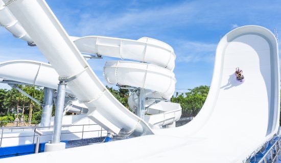A white Boomerango inner tube water slide