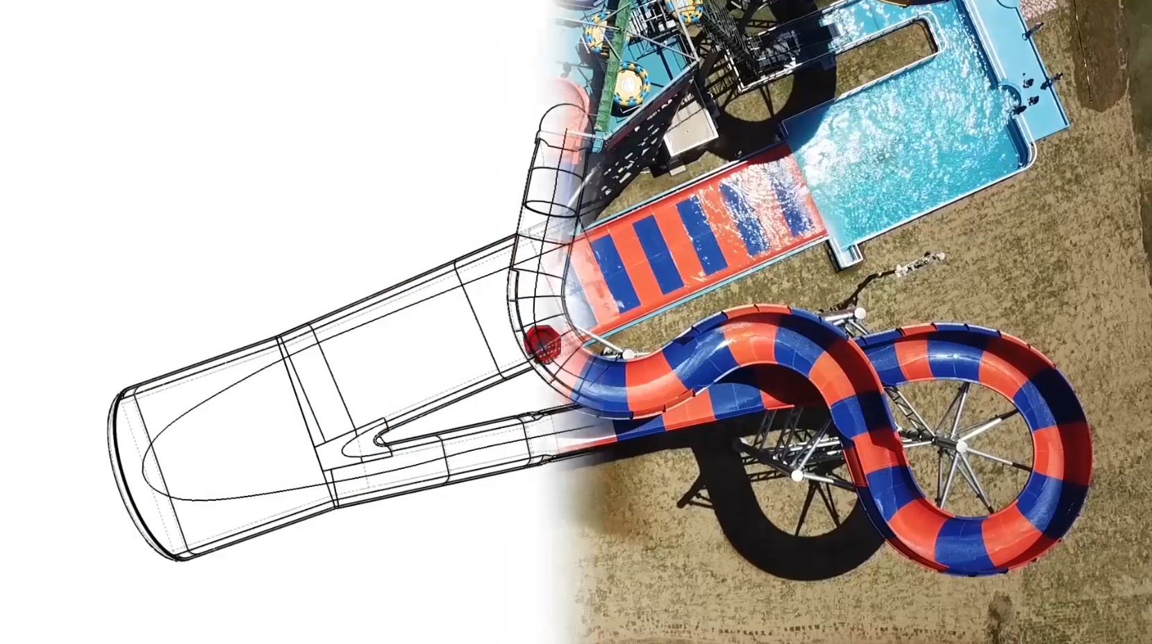 Software showing a ride simulation on a Boomerango water slide.