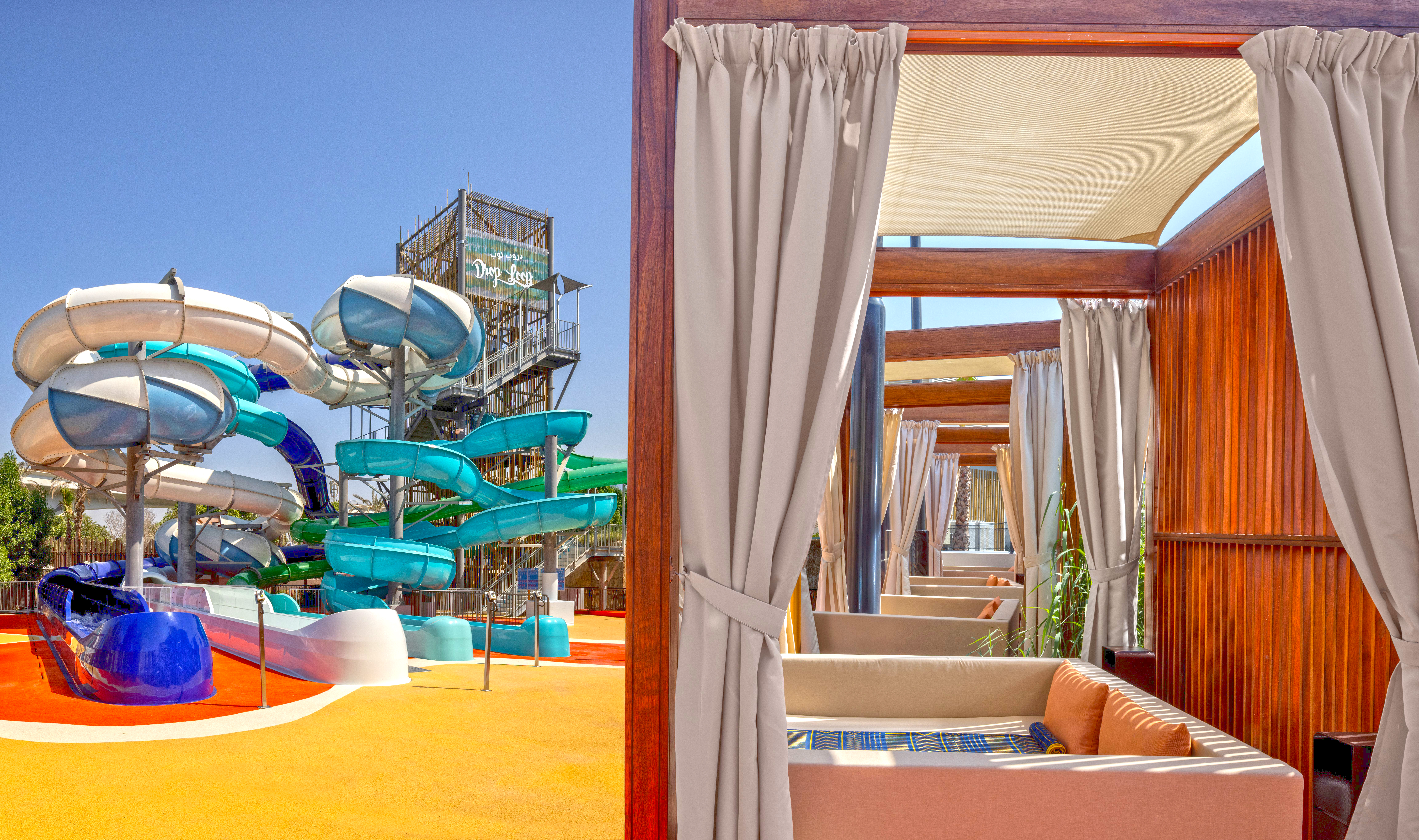 A cabana inside a water park
