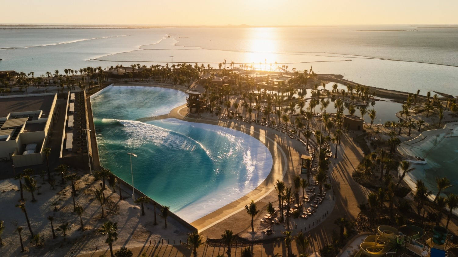 Drone shot of ES36 surf lagoon at Adrena on the Read Sea