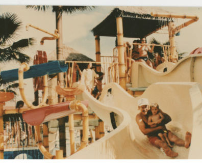 Sepia toned photo from an old water park