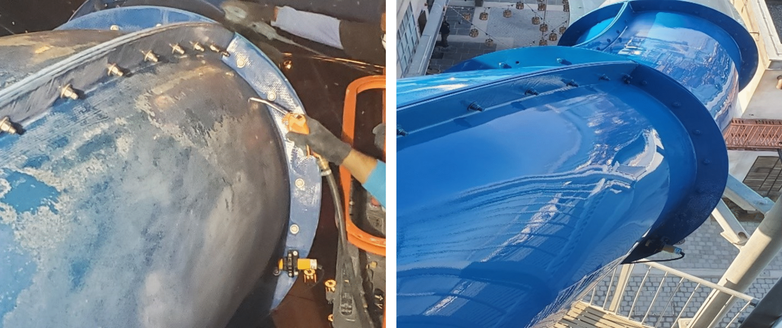 Water slide before vs. after refurbishment