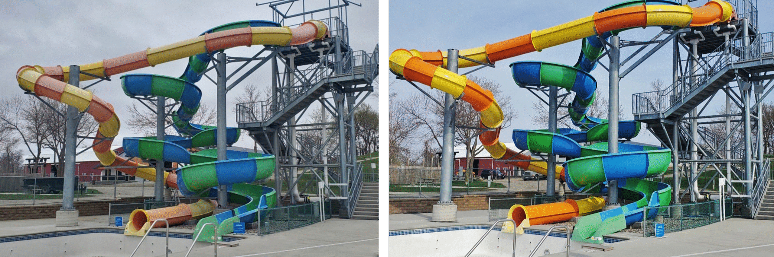 Water slides before vs. after refurbishment
