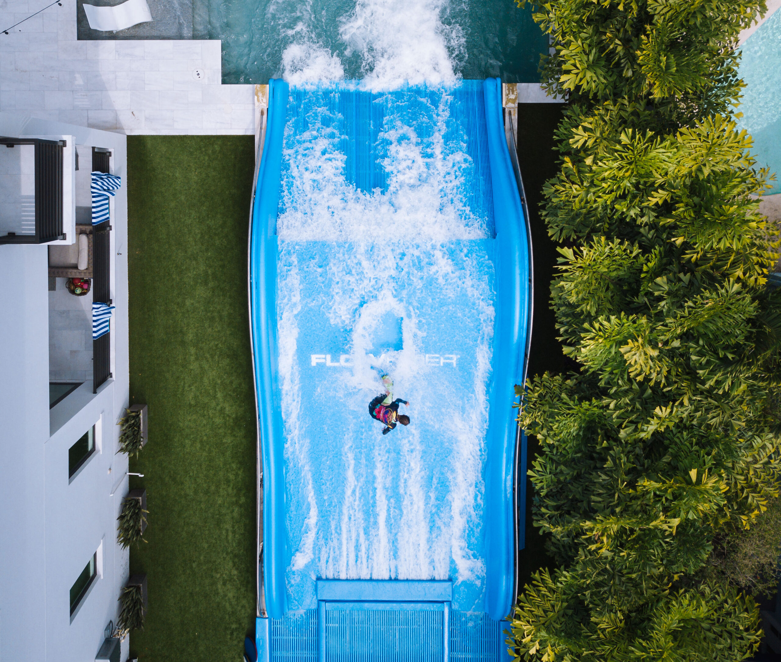 Overhead shot of FlowRider Edge in backyard