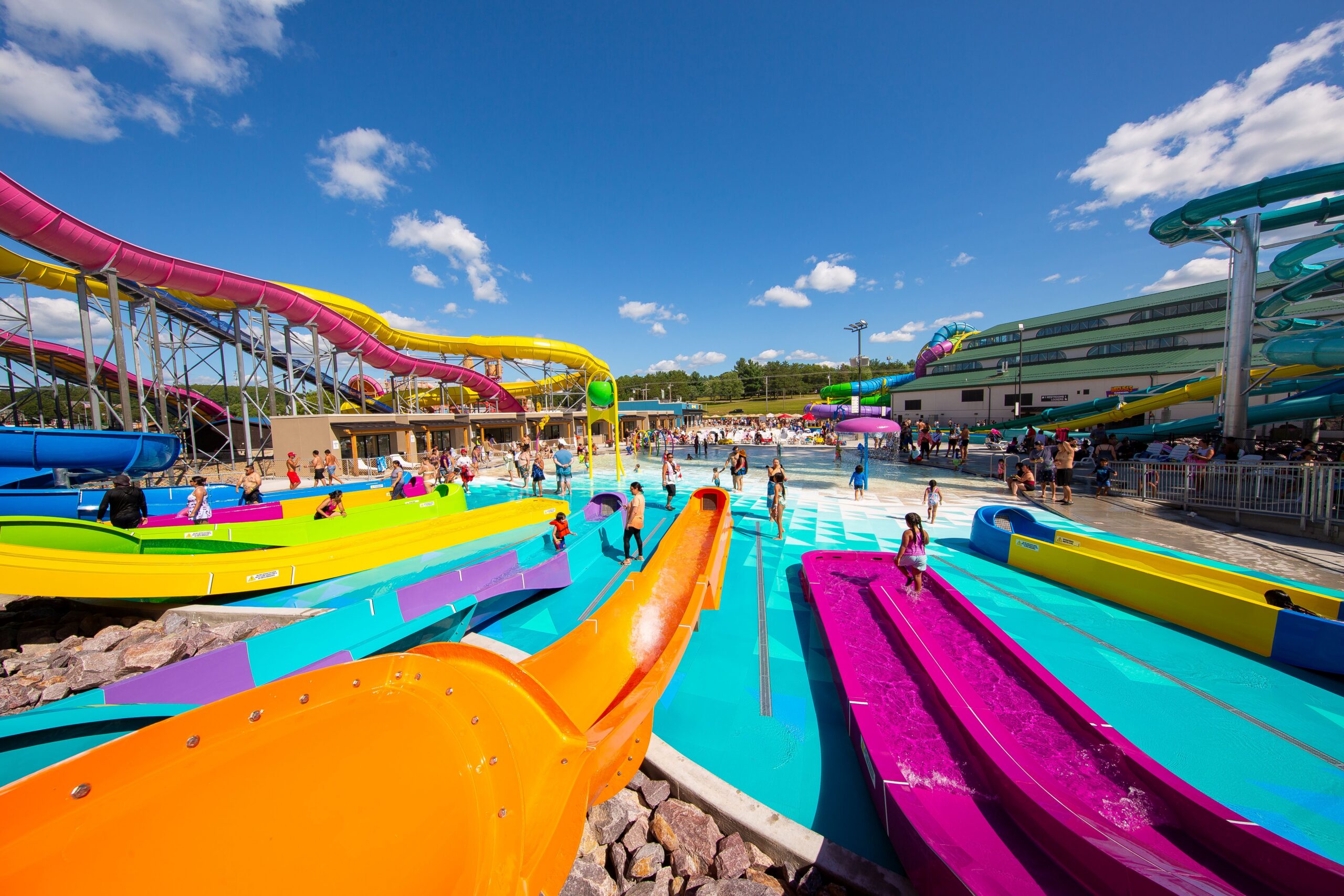 Colorful kids' water slides at a water park