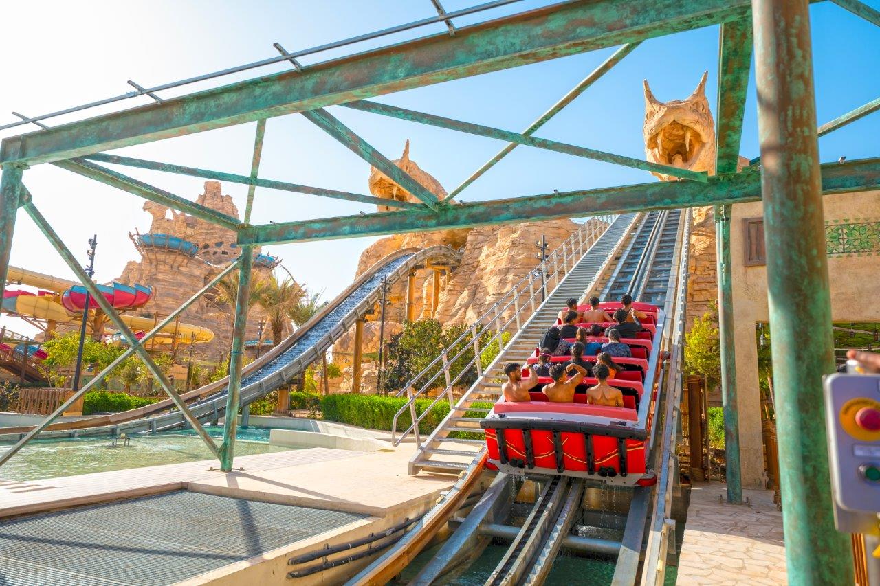 A Shoot the Chute vehicle going up the hill