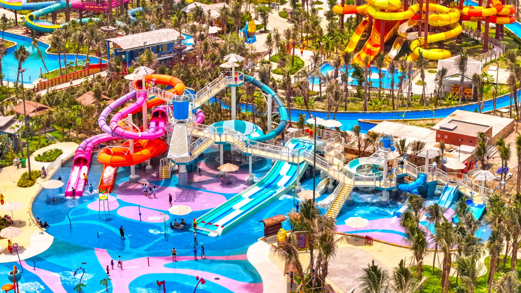 An aquatic play structure at a water park