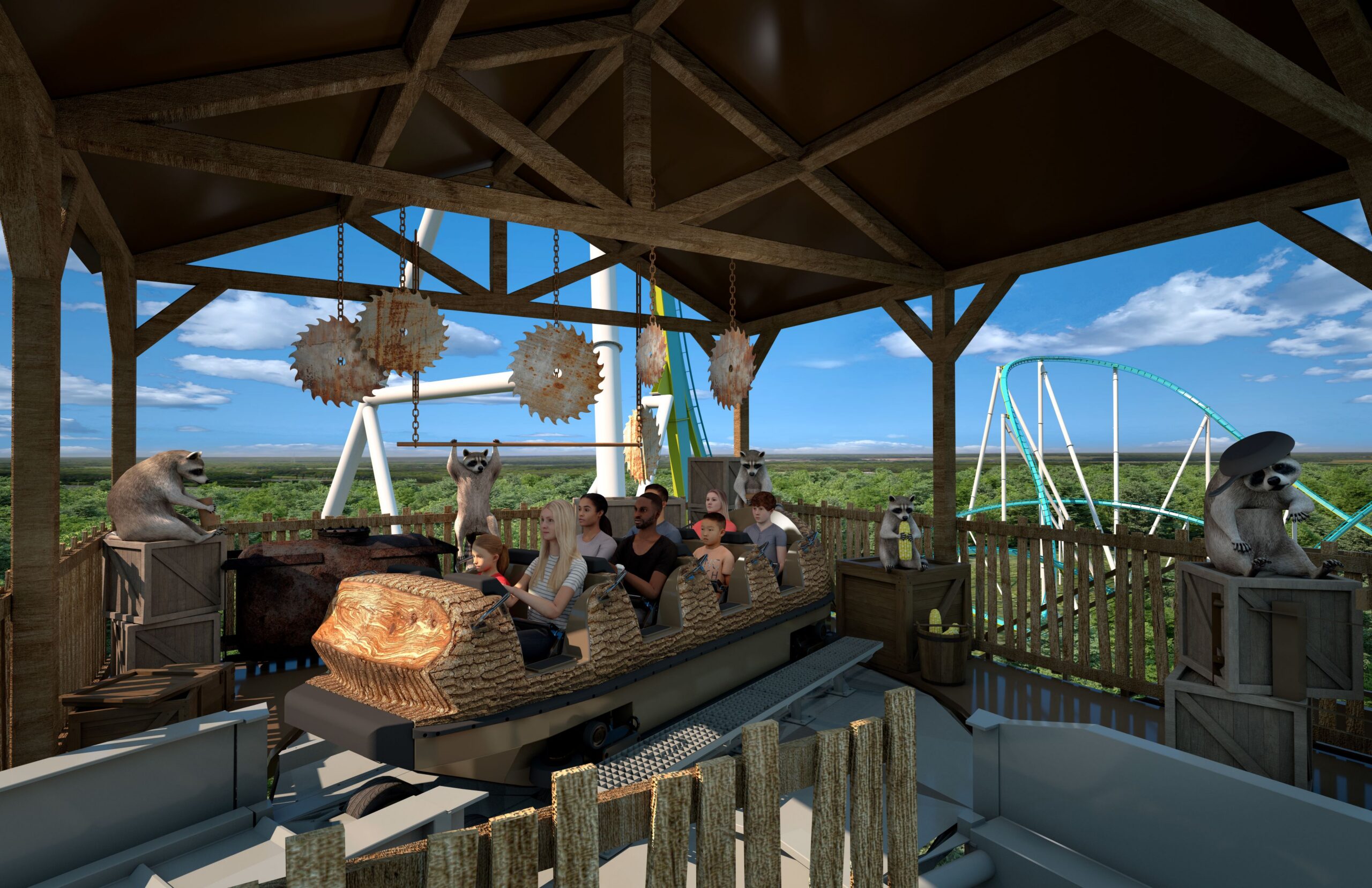 Render of a Super Flume ride
