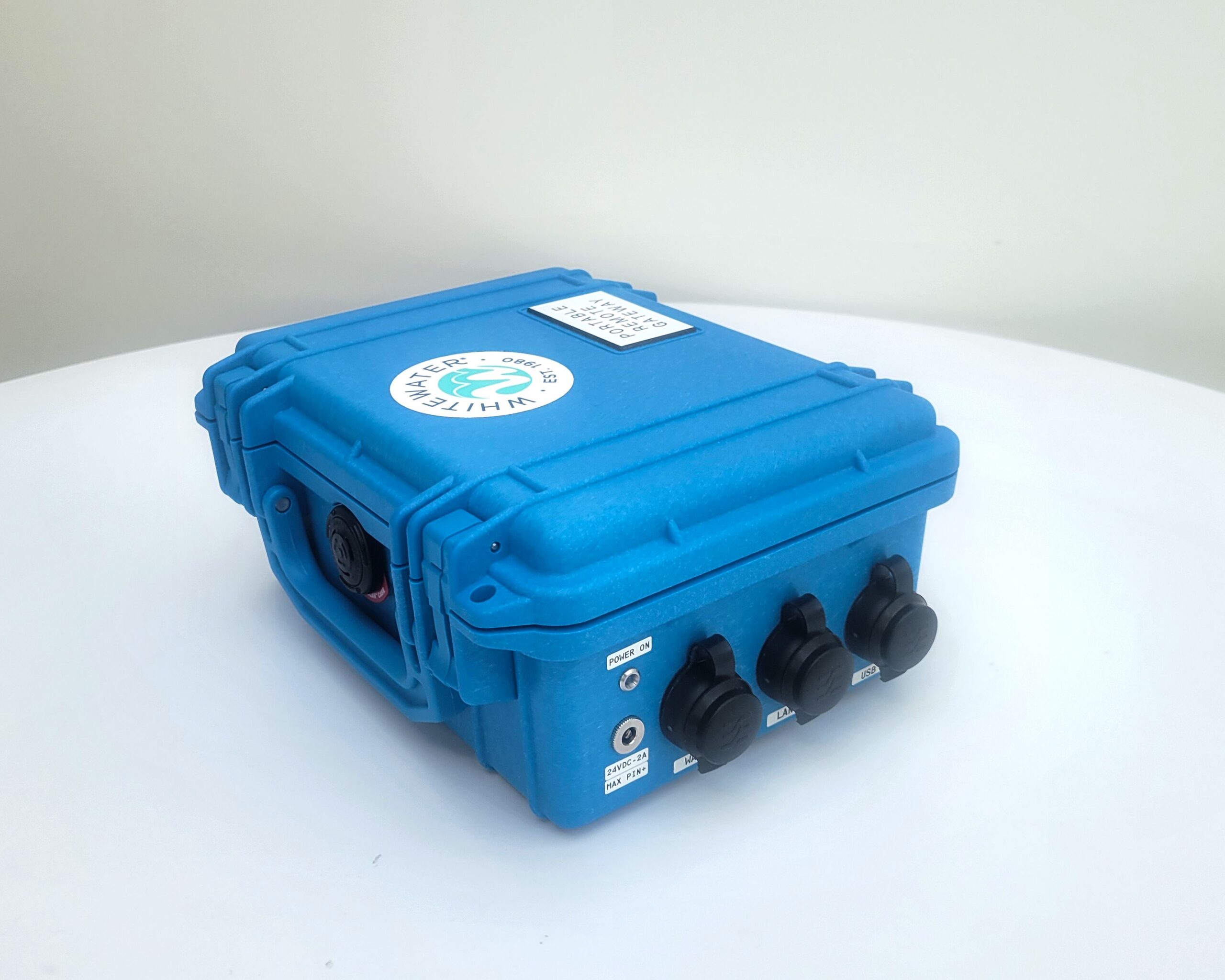 A blue Portable Remote Gateway box closed