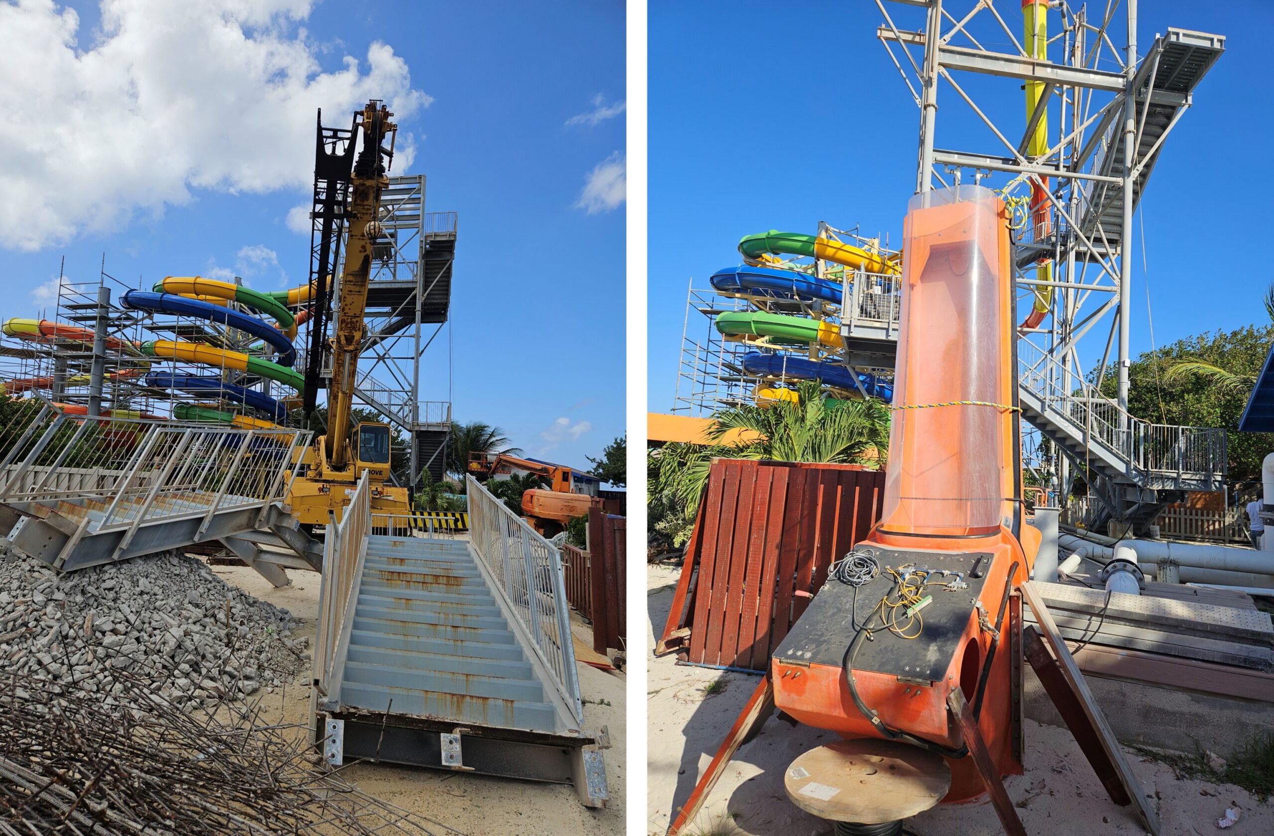Demolishing a water slide tower